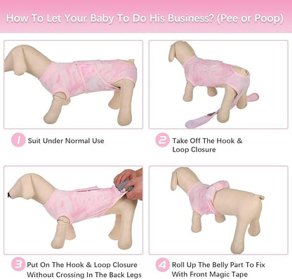 Kuoser Dog Surgery Recovery Suit, Anti Licking Pet Surgical Suit for Dogs Male Neuter, Female Dog Surgery Suit for Spay Subsititute E-Collar Cone, Dogs Body Suits After Surgery Pink Tie Dye XS