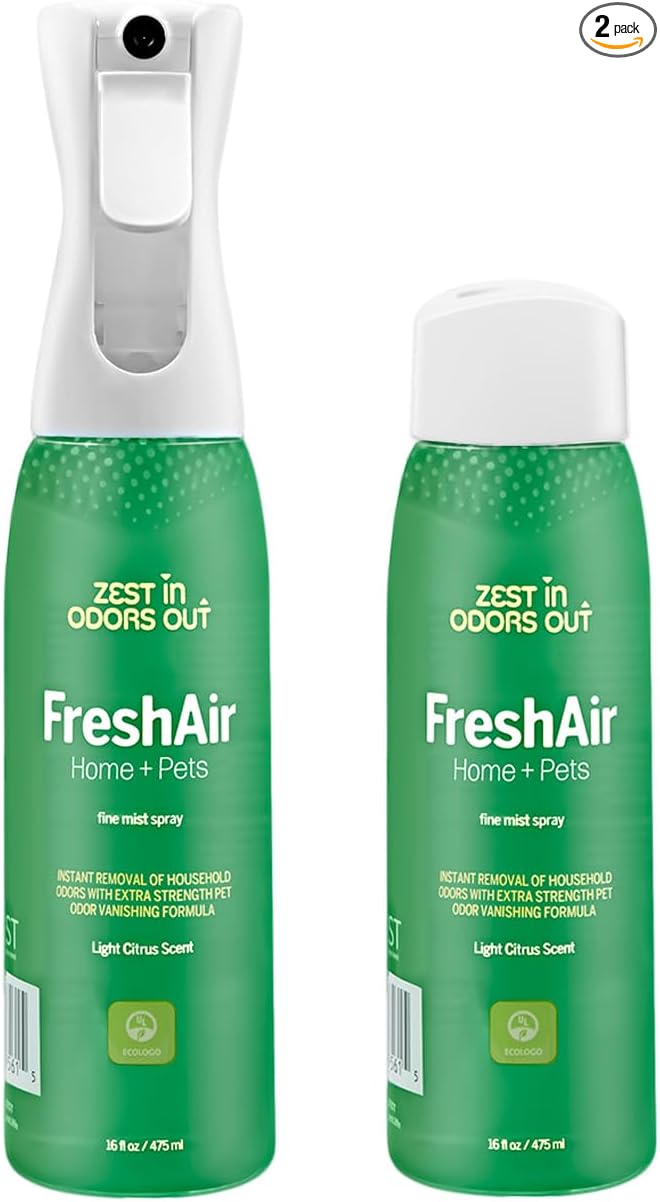 House of Zest FreshAir Home&amp;Pets – Eliminate household odors,from trash,laundry,bathroom/diaper stink,and pet funk.Chemical Free,made with plant-based ingredients, with light citrus scent.2pk 32fl oz