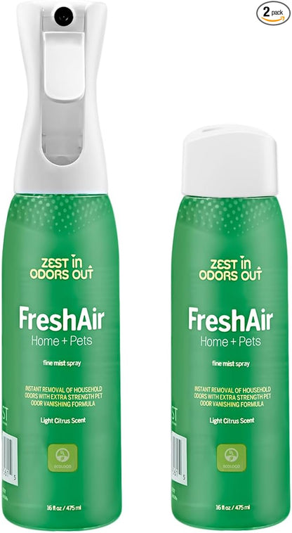 House of Zest FreshAir Home&amp;Pets – Eliminate household odors,from trash,laundry,bathroom/diaper stink,and pet funk.Chemical Free,made with plant-based ingredients, with light citrus scent.2pk 32fl oz