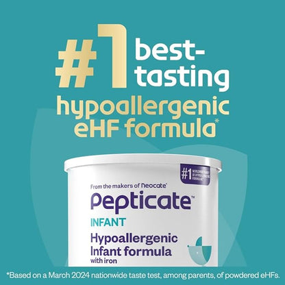 Pepticate Baby Formula, Hypoallergenic Powdered Infant Formula for Cow Milk Allergy, with Omega 3 DHA, ARA, Iron &amp; Prebiotics, 13.2oz (Pack of 4)