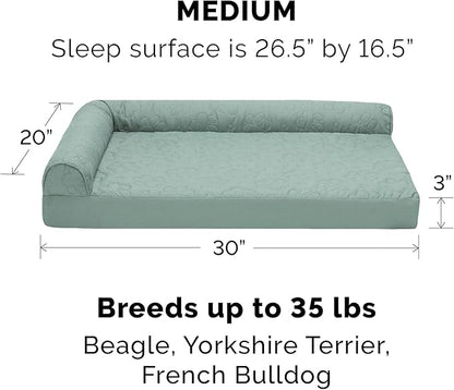Furhaven Cooling Gel Dog Bed for Medium/Small Dogs w/ Removable Bolsters &amp; Washable Cover, For Dogs Up to 35 lbs - Pinsonic Quilted Paw L Shaped Chaise - Iceberg Green, Medium