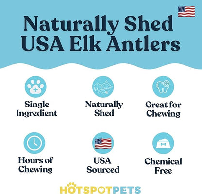 hotspot pets Premium Split Elk Antlers for Dogs - 7 Inch Large Dog Chews (2 Pack) Made in USA -Naturally Shed Antler Bone for Large Breed Aggressive Chewers -Promotes Natural Dental Hygiene