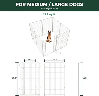 FXW Homeplus Unleashed Indoor Dog Playpen - Stress-Free and Safe Play, Heavy Duty 45 Inch 8 Wire Panels Dog Pen for Large Dogs, White│Patented