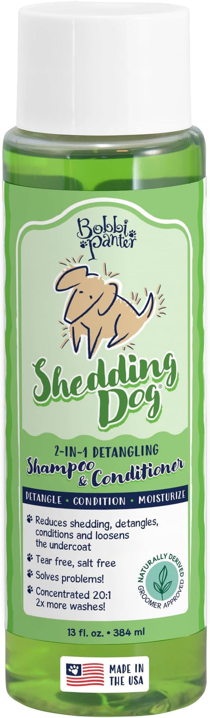 Bobbi Panter Dog Shampoo and Conditioner - Made in USA - All Natural 2-in-1 Formula for Nourish, Detangle &amp; Reduce Shedding - Concentrated 10:1 for Professional Groomers - Pear Scent, 13 Oz
