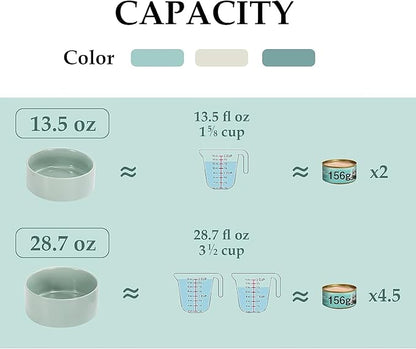 SPUNKYJUNKY Ceramic Dog and Cat Bowl Set with Wooden Stand, Modern Cute Weighted Food Water Set for Small Size Dogs (13.5OZ) &amp; Medium Sized Dogs (28.7OZ) &amp; Cats (3.6 Cups, 2 × Morandi Green)