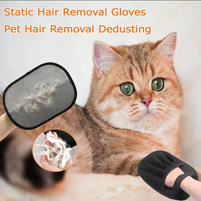 Double-Sided Pet Hair Removal Gloves - Reusable Static Removal Grooming Gloves for Dogs &amp; Cats, Efficient Fur Removal Tool for Furniture, Carpet, Car Seats, Sofa, Bedding &amp; Clothes (1 Pack)