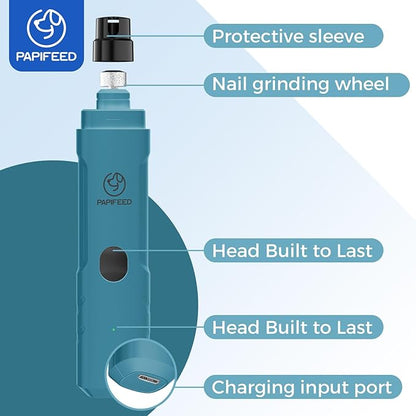 PAPIPAFFEED Dog Nail Grinder Upgraded with 2 LED Lights, 3-Speed Rechargeable &amp; Quiet - Upgraded Electric Pet Nail Trimmer for Small Medium Large Dogs &amp; Cats, Painless Paws Grooming Tool - Blue