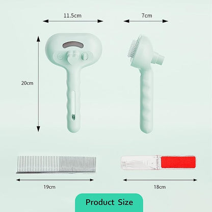 Trumoon Pet steam brush for dogs and cats, Pet Grooming Tool Kit with a stainless steel comb and a portable pet hair remover (Green)