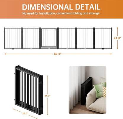 Full Metal Freestanding Dog Gate with Door, 24&