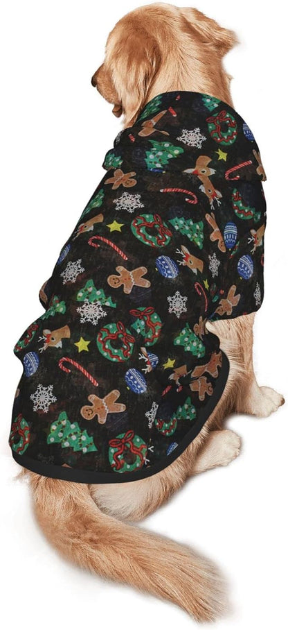 Xmas Tree Reindeer Ginger Cookie Hoodie,Christmas Cosplay Dog Clothes with Pocket and Hat Winter Clothes Sweaters X-Small
