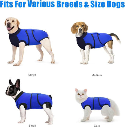 Idepet Dog Recovery Suit Female,Dogs Onesie Suit Surgery Male Breathable Pet Bodysuit for Spay Neuter E-Collar &amp; Cone Alternative Surgical Suit Puppy Abdominal Anti Licking Wounds Shirt (Blue, XXL)
