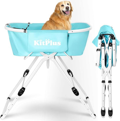 Elevated Portable Dog Bathtub, 5 Height Adjustable Dog Washing Station for Pet Shower and Grooming Foldable Bathing Tub with Storage &amp; Anti-Slip Design for Small Large Dogs Cats