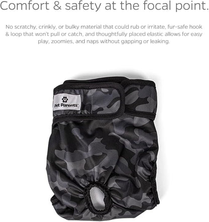Pet Parents® Washable Dog Diapers (3pack) + Extendrs® of Durable Doggie Diapers, Premium Dog Diapers Female &amp; Male (X-Small, Camo)