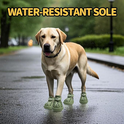 JZXOIVA Dog Shoes for Hot Pavement, Dog Booties for Large Dogs, Breathable Dog Boots &amp; Paw Protectors, Adjustable Non-Slip Dog Rain Booties, Waterproof Pets Sandals for Beach Green Size 10