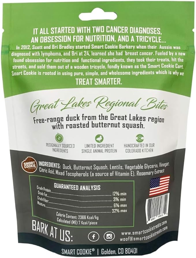 Smart Cookie All Natural Soft Dog Treats - Duck &amp; Squash - Training Treats for Dogs with Allergies or Sensitive Stomachs - Grain Free Dog Treats, Chewy, Human-Grade, Made in USA - 5oz Bag