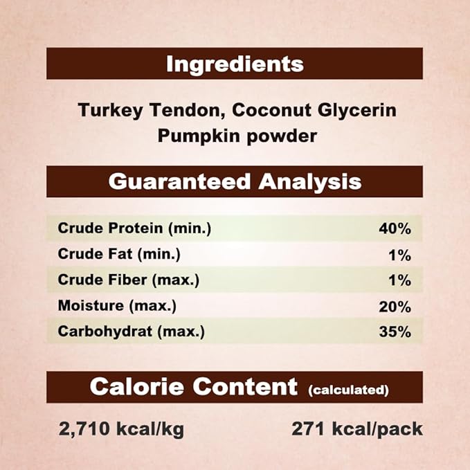 Afreschi Soft Turkey Tendon &amp; Pumpkin Strip 3.5 oz, USA-Sourced Turkey Tendon, Dog Treats for Soft Series, All Natural Human Grade Dog Treat, Suitable for Training chew, Rawhide Alternative