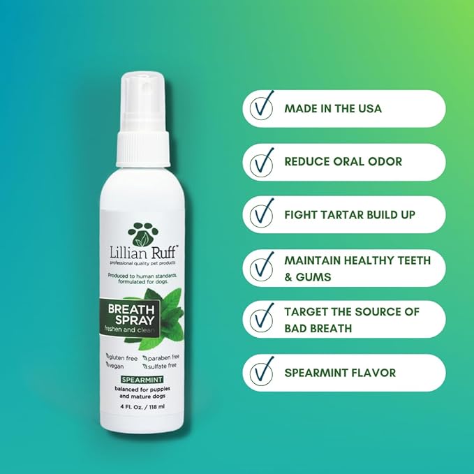 Lillian Ruff Starter Pack Gift Set for Dogs | Oatmeal Shampoo, Oatmeal Conditioner, Waterless Shampoo Citrus, Ear Cleaner &amp; Otic Wax Solvent, Breath Spray, Leash Clip Waste Bag Dispenser with 15 Bags