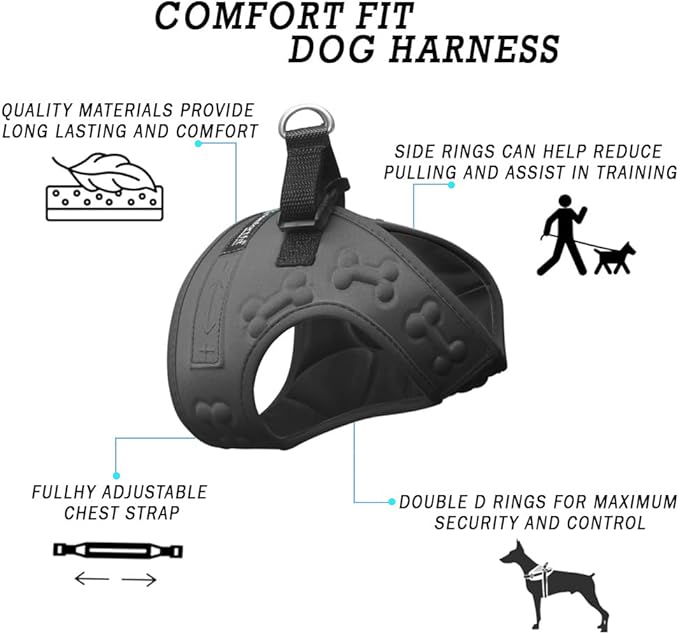 Comfort Fit Dog Harness No Pull No Escape Harness Adjustable Buckles Soft Padded Reflective Choke Step in Dog Vest with Easy Control Handle for Small Medium Large Dogs &amp; Puppies