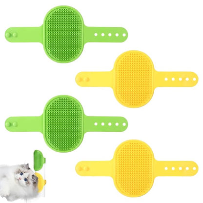 4Pcs Adjustable Cat Self Groomer, Silicone Cat Brushes for Indoor Cats Grooming Self Cleaning, Cats Face Scratchers Massager for Corner Scratcher, Pet Supplies (Green &amp; Yellow)