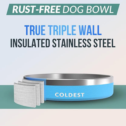 Coldest Dog Bowl - Anti Rust Metal, Non Slip, 3 Layers Insulated Stainless Steel Dog Bowls - Spill Proof &amp; Heavy Duty - Water Bowl for Dogs, Cats &amp; Pets, Dish Washer Safe (21 oz, Celestial Blue)