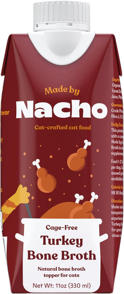 Made by Nacho Bone Broth Cat Food Topper for Hydration and Picky Eaters - Add Protein and Flavor to Your Dry Cat Food – Supports Optimal Nutrition, Digestion, Skin &amp; Coat 11 oz. (Pack of 4), Turkey