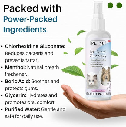 Dog Breath Freshener, 8 oz - Fights Plaque, Tartar &amp; Bad Breath - Gentle Gum Care &amp; pH Balance - Dog Dental Care for Cat and Dog - No-Brush Solution