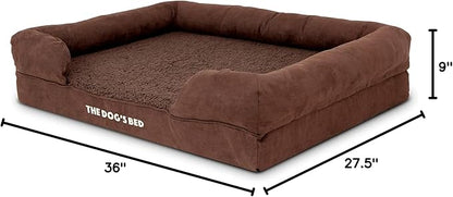 The Dog’s Bed, Large Brown Plush 36x27, Memory Foam, Pain Relief: Arthritis, Hip &amp; Elbow Dysplasia, Post Surgery, Lameness, Supportive, Calming, Waterproof Washable Cover, Veterinary Approved