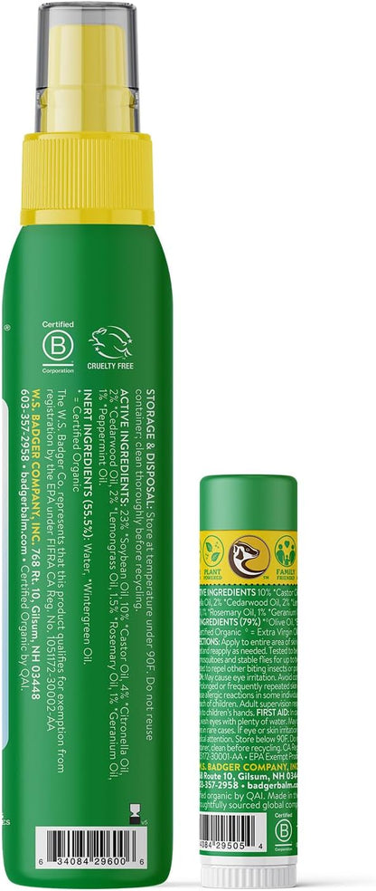 Badger Bug Repellent, Easy to Use Travel Stick, DEET-Free Mosquito Repellent &amp; Insect Protection, Certified Organic Essential Oil Balm