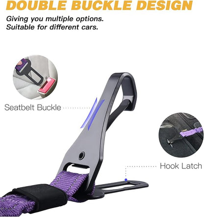 AUBELL Dog Seat Belt for Car,Updated 3-in-1 Adjustable Reflective Bungee Heavy Duty Dog Car Harness Tether with Clip Hook Latch &amp; Buckle,Swivel Zinc Alloy Carabiner,Purple