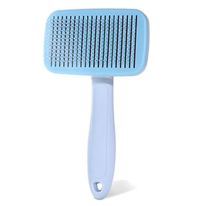 Self‑Cleaning Pet Grooming Brush (Blue) – One‑Click Fur Release, Soft Rounded Bristles, Ergonomic Non‑Slip Handle, Safe &amp; Gentle Deshedding Tool for Dogs &amp; Cats