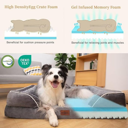 Comfort Expression Memory Foam Dog Beds, Orthopedic Dog Beds for Extra Large Dogs, Waterproof Dogs Beds Jumbo Breed, with Bolster &amp; Removable Cover(Jumbo,Silver Grey)
