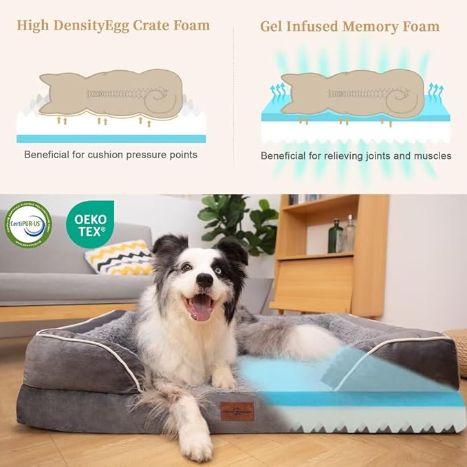 Comfort Expression Orthopedic Memory Foam Dog Beds for Giant Dogs, XXL Dogs Beds Washable, Waterproof Dog Beds with Bolster &amp; Removable Cover(XX-Large,Silver Grey)