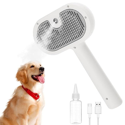 Pet Steam Brush for Dog &amp; Cat – 3-in-1 Spray Hair Removal Comb – Steam Brush for Shedding &amp; Grooming – Water for Long &amp; Short Haired Pets – Spritz Defur Comb (Green)
