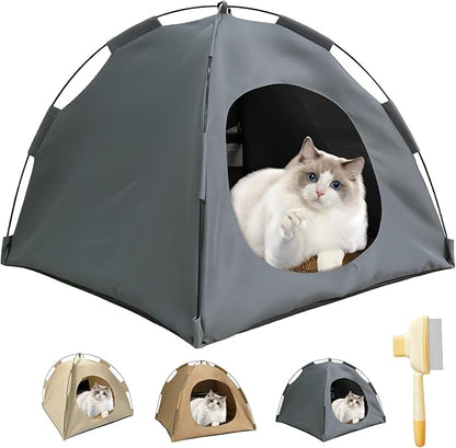 BreezyDen Pop-Up Pet Tent – Portable Hideaway for Cats &amp; Small Dogs, Portable Indoor/Outdoor Pet Tent House with Mesh Window, Waterproof, Breathable, Scratch-Resistant, Fully Washable (Gray,M)