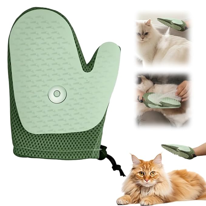 All-in-One Grooming Mist Glove for Pets, Upgrade Efficient Pet Hair Remover Gloves Grooming Spray Comb, Gentle Deshedding Efficient for Dogs &amp; Cats (Green)