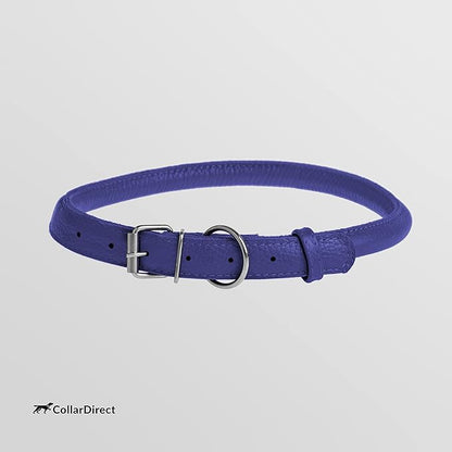 CollarDirect Rolled Leather Dog Collar, Soft Padded Round Puppy Collar, Handmade Genuine Leather Collar Dog Small Large Cat Collars 13 Colors (8-11 Inch, Purple Textured)