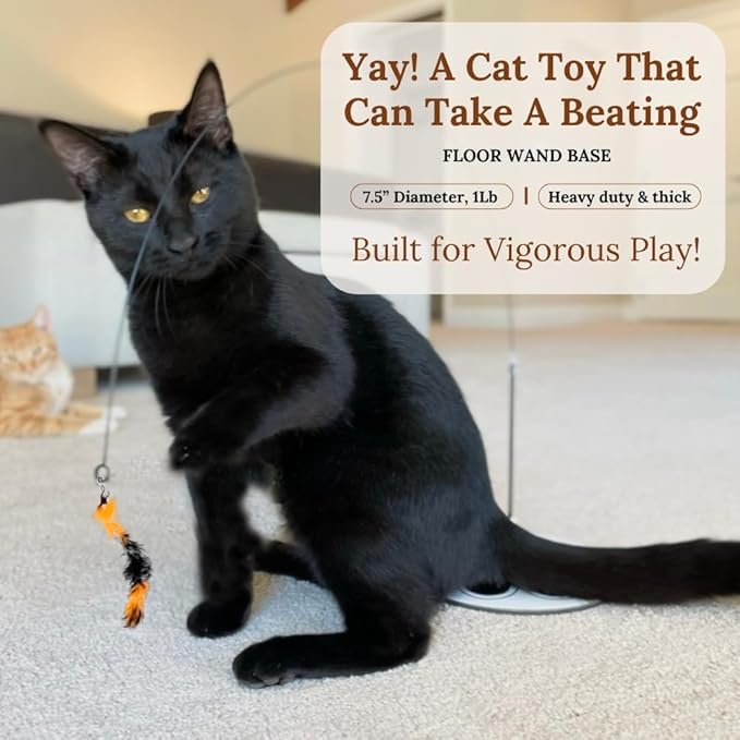 Cat Wand Toy with Round Base – Interactive Feather &amp; Glow-in-The-Dark Octopus Attachments – Suction Cup Cat Toy for Indoor Cats &amp; Kittens