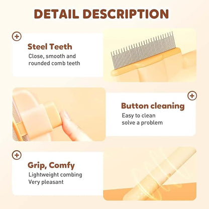 Zen Brush for Cats, Zenbrush Cat Comb, Self Cleaning Pet Comb Grooming Brush, Catdogcomb Pet Grooming for Massaging and Cleaning Shedding Hair (2Yellow)