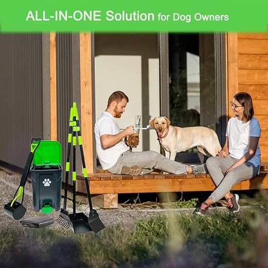 20L/5Gallon Dog Poop Trash Can Outside with Pooper Scooper &amp; 50 Waste Bags- Outdoor Dog Poop Trash Can with Lid, Foot Pedal and Removable Inner Bin Waterproof and Odor Control