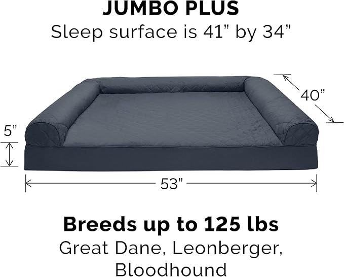 Furhaven Orthopedic Dog Bed for Large Dogs w/ Removable Bolsters &amp; Washable Cover, For Dogs Up to 125 lbs - Quilted Sofa - Iron Gray, Jumbo Plus/XXL