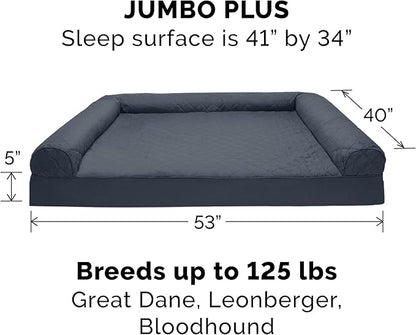 Furhaven Cooling Gel Dog Bed for Large Dogs w/ Removable Bolsters &amp; Washable Cover, For Dogs Up to 125 lbs - Quilted Sofa - Iron Gray, Jumbo Plus/XXL