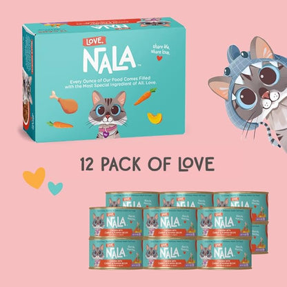 LOVE, NALA - Natural Adult Cat Wet Food - Pate Chicken with Carrot &amp; Pumpkin Recipe- Grain Free, Non-GMO, Lean Protein, Digestive Fiber Blend, Added Minerals &amp; Vitamins - 12 Pack 2.4 lbs.