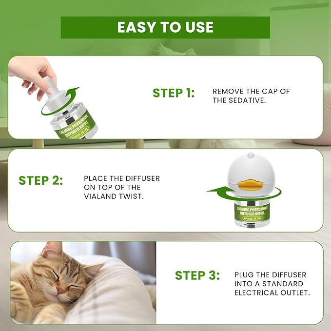 Calming Diffuser Kit for Cat, Cat Pheromone Calming Diffuser Starter Helps Ruduce Anxious, Anti-Stress &amp; Comforts Cats (2 Diffuser + 6 Refills)
