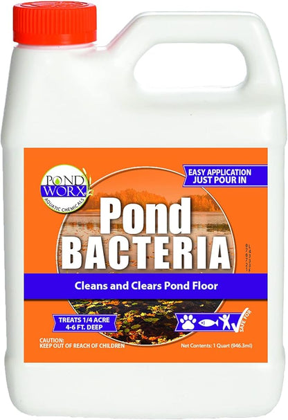Pondworx Pond Bacteria - Concentrated &amp; Formulated for Large Ponds, Water Features - Safe for Koi - 32ounes &amp; Treats up to a Quarter Acre Pond