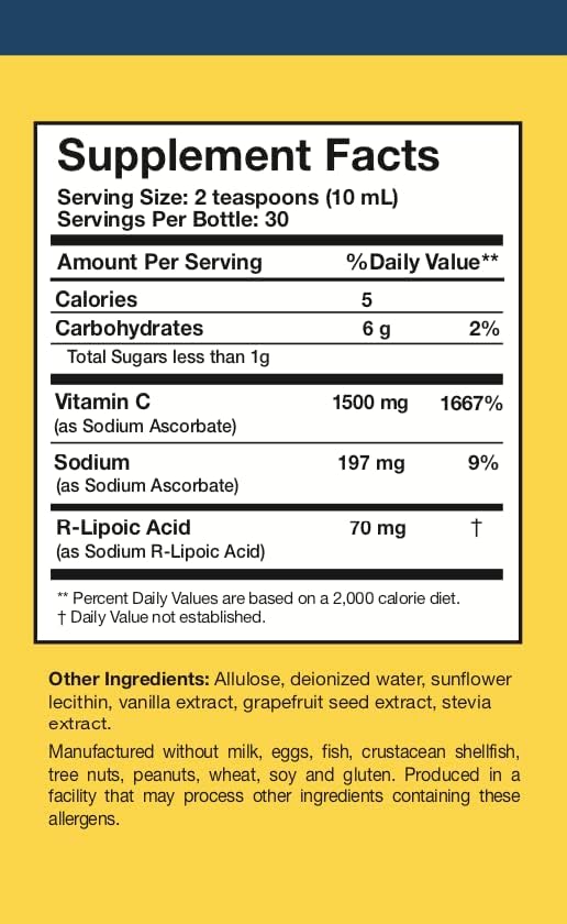 Researched Nutritionals C-RLA - Liposomal Vitamin C with R Lipoic Acid to Support Detox - Vegan &amp; Soy-Free Vitamin C Liquid, Vanilla Caramel Flavor (10 Fl Oz)