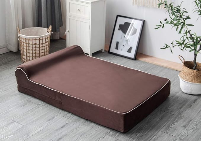 KOPEKS Orthopedic Memory Foam Dog Bed 7" Inch Thick Extra Large Dog Bed With Pillow Brown 50"x34"x10" Includes Waterproof Liner &amp; Durable Removable Cover With Smart Design