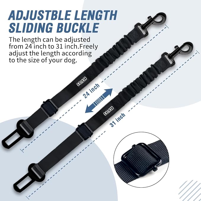 COOYOO Dog Seat Belt,3 Piece Set Retractable Dog Car Adjustable Seatbelts for Vehicle Nylon Pet Safety Heavy Duty &amp; Elastic &amp; Durable Car Harness for Dogs