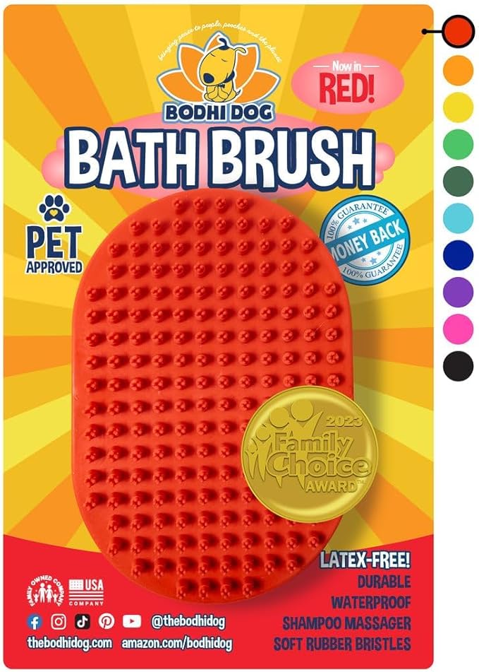 Bodhi Dog Shampoo Brush - Pet Grooming &amp; Bath Supplies for Dogs and Cats - Bath Brush for Long &amp; Short Hair - Premium Scrubber for Shower, Bathing &amp; Massage (One Pack, Red)