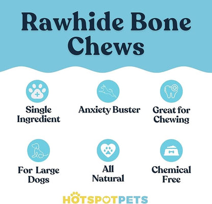 hotspot pets 10 Inch Large Rawhide Dog Bones - Made from Grass Fed Cows - Long Lasting Chews Great for Dental &amp; Oral Care - Bones for Aggressive Chewers &amp; Large Dogs (10 Inch - 4 Count)