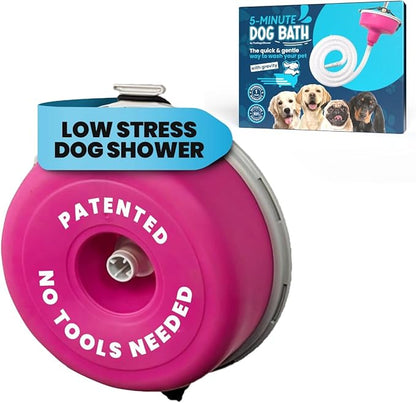 5-MinutePetBath Dog Bath Hose Attachment - Shower Head Accessory for Dog Washing - Low Stress Pet Shower - Portable Wash Station for Grooming, Rinse &amp; Cleaning - Attachable Bathing Essential - Pink